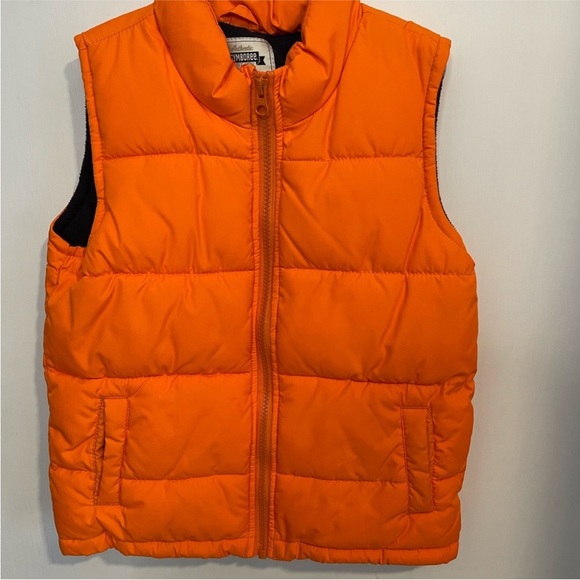 GYMBOREE Orange Puffer Vest Navy Fleece Lined Zip Up Gender Neutral Sz 1… - Picture 1 of 6